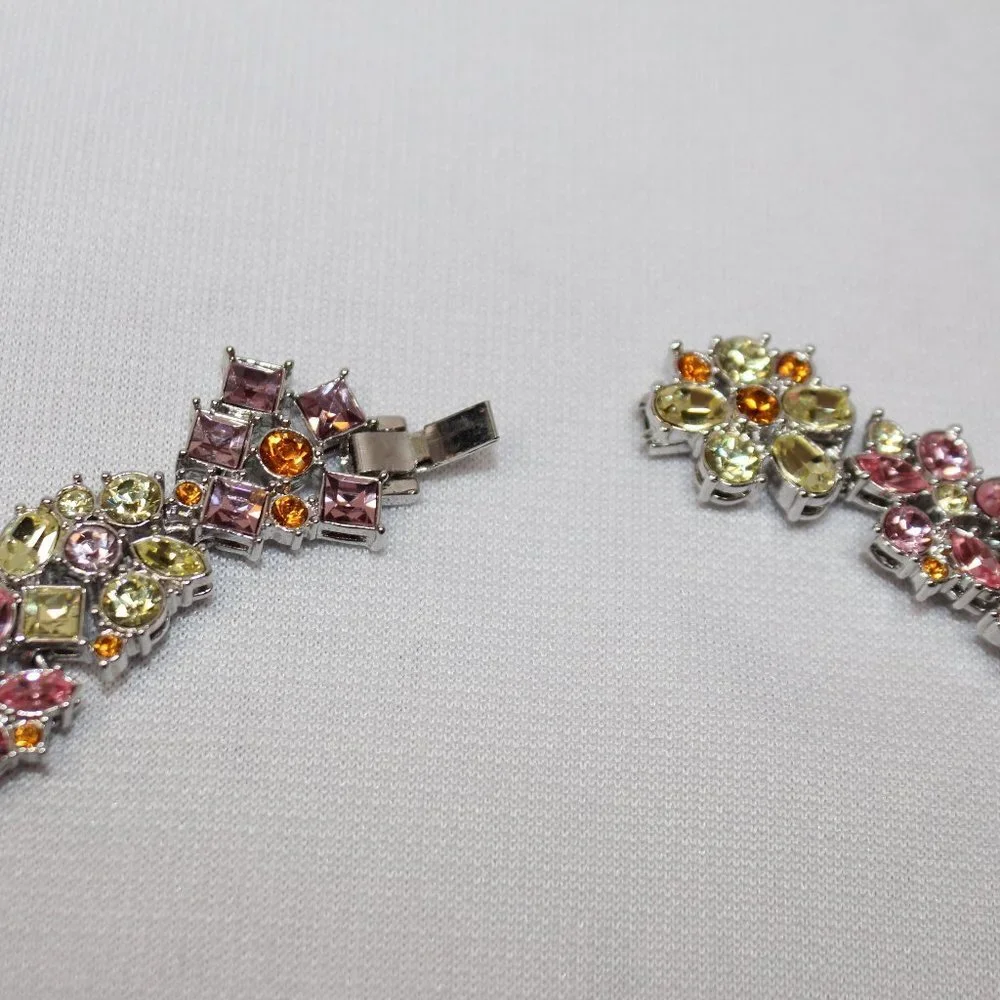 Nolan Miller Multi-Color Floral Crystal and Silver Necklace - Picture 6 of 13